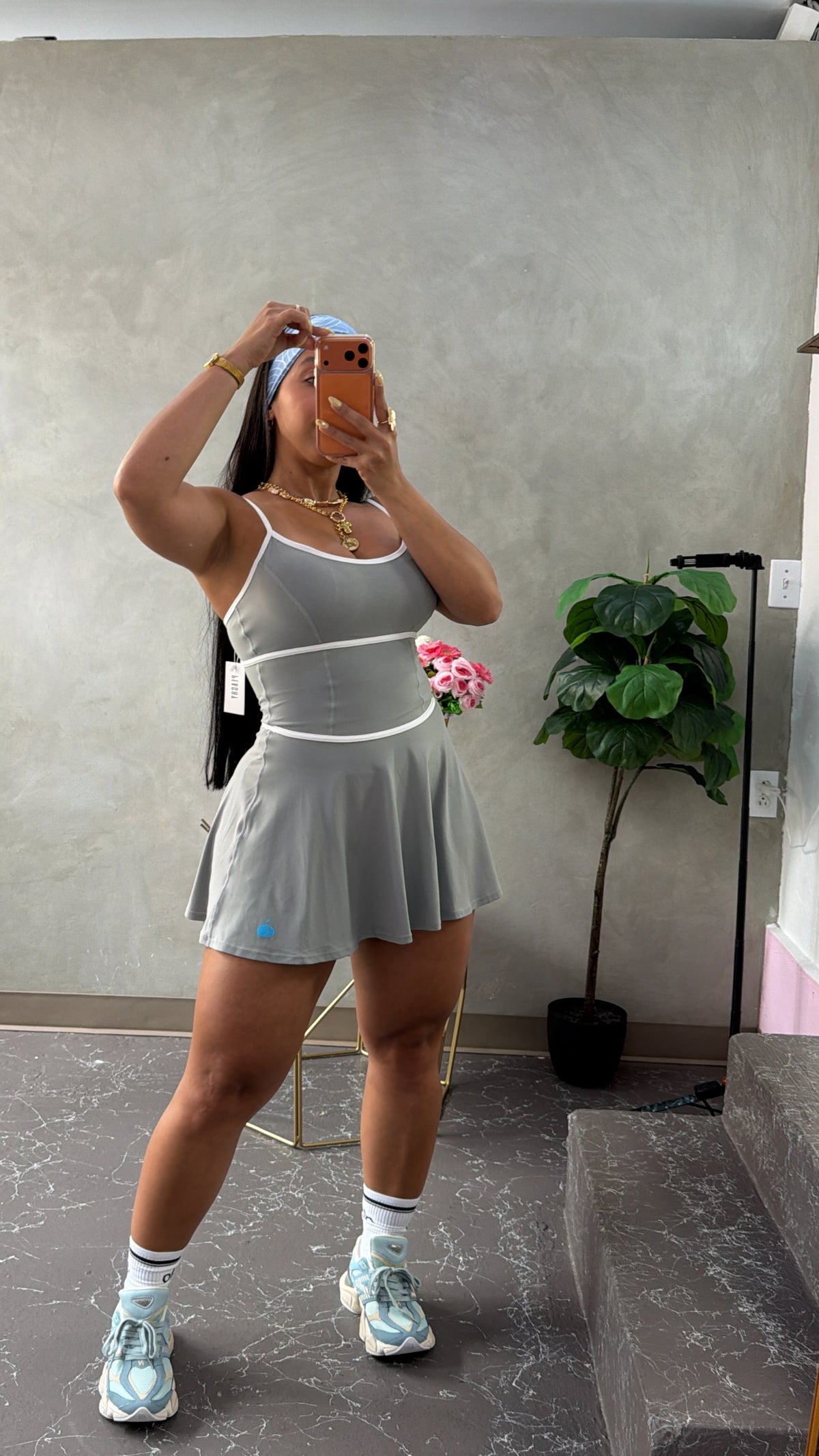 Gray Dress w. Aqua Peachy